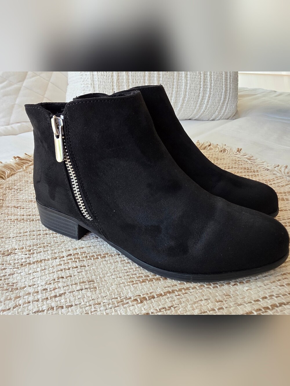 Girls 3Y Black Kids Suede Ankle Boots with Side Zip